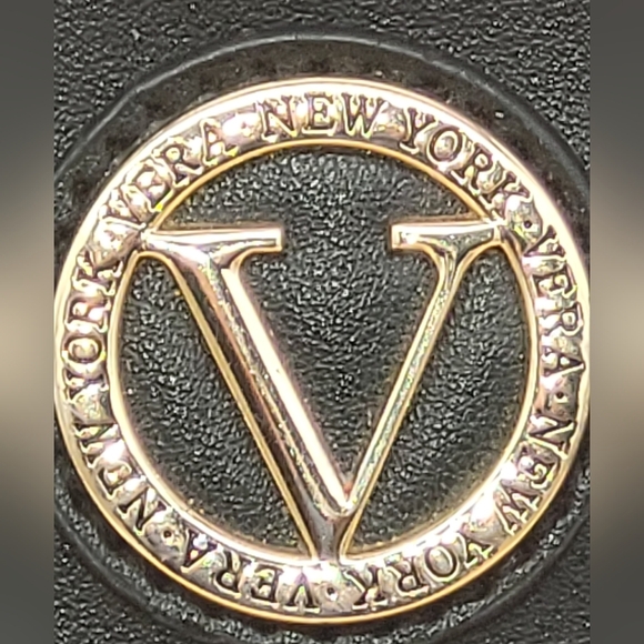 Vera New York Large Black Leather Tote/Handbag with Side Snap & Sig Logo Lining - Picture 2 of 13